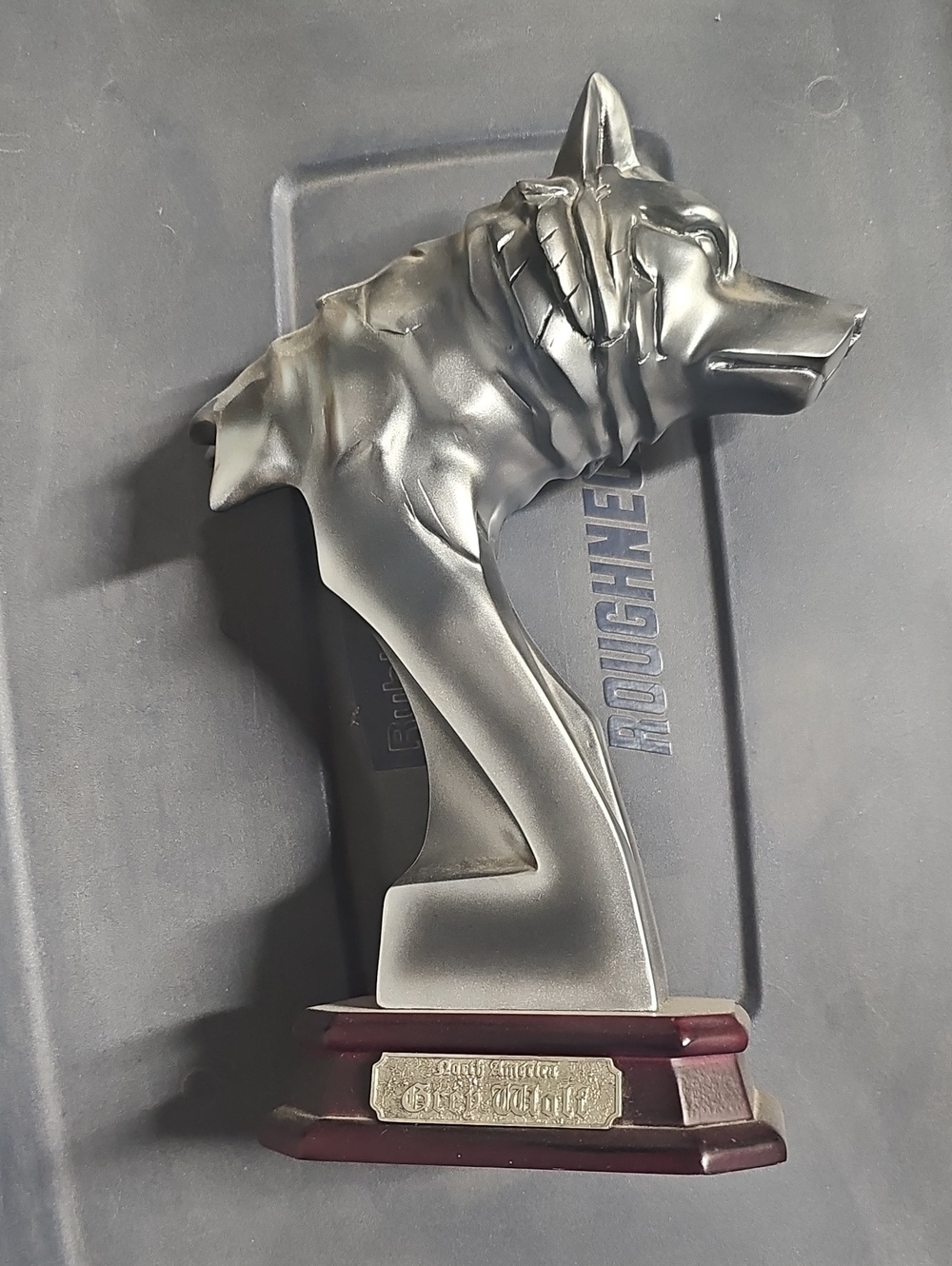 Wolf Head Trophy on Wood Base - Metallic Gray and Brown Tote 5
